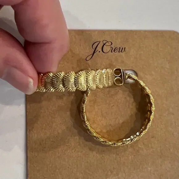 NWT J. Crew Shell "Beach Getaway" 2 1/4" Gold Hoop Earrings - Picture 4 of 8